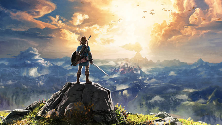 Link towards his goal in a beautiful wallpaper from The Legend of Zelda: Breath of the Wild.