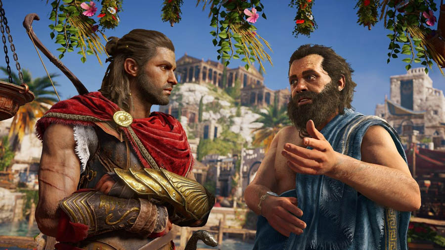 Alexios and Plato in Assassin's Creed Odyssey.