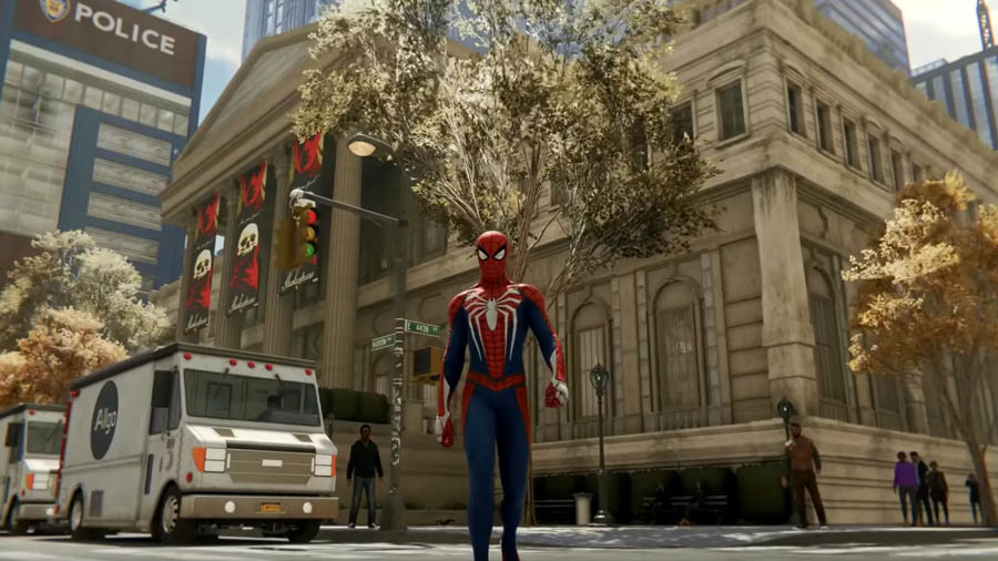 Spider-Man walking In the streets of Manhattan.