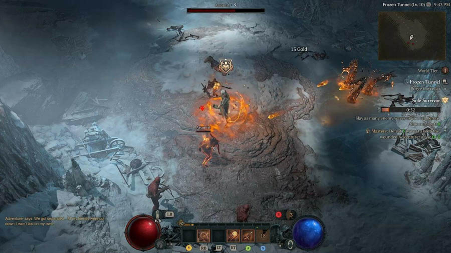 One of our heroes fighting a horde of enemies in Diablo IV.