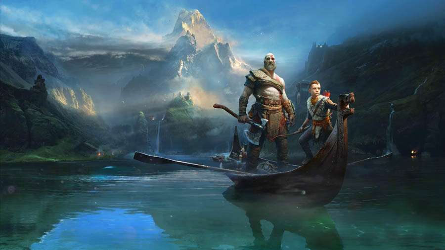 Kratos and Atreus in a wallpaper of God of War" (2018).