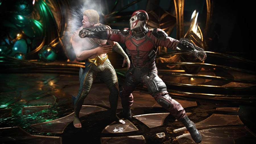 Image of Deadshot and Aquaman fighting in Injustice 2.