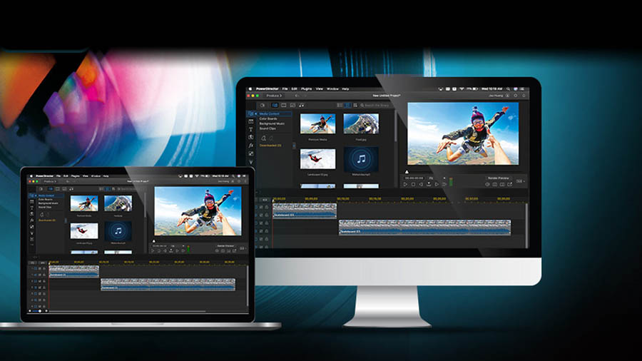 Image of a laptop and a monitor with PowerDirector open in them.
