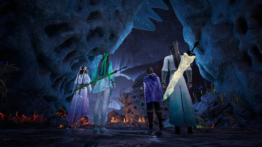 a picture of The Legend of Sword and Fairy showing different characters in a cave.