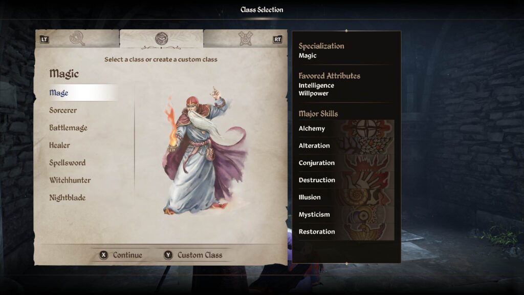 a screenshot of the Magic class in The Elder Scrolls IV: Oblivion