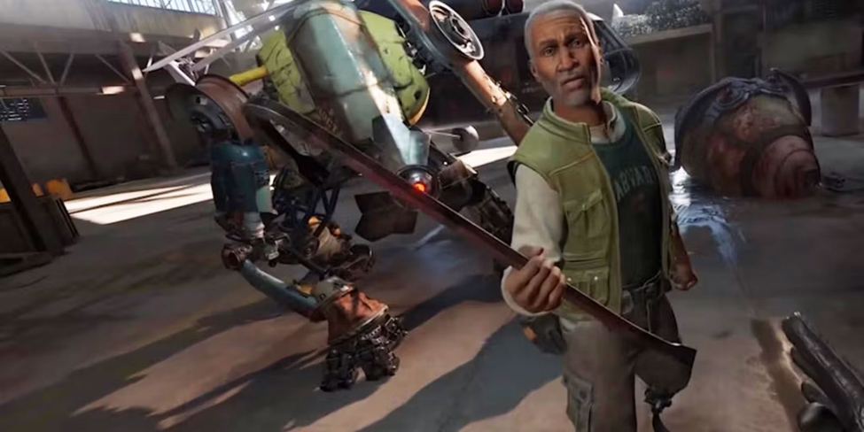 A character holding a weapon