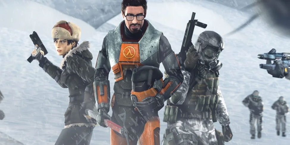 A group of people in military uniforms in half-life