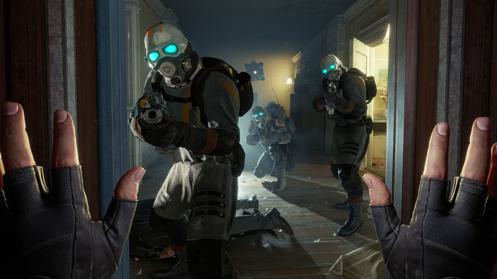 A group of people in a room in half-life