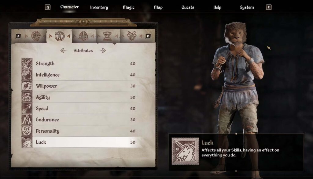 A picture of the Luck attribute in The Elder Scrolls IV: Oblivion