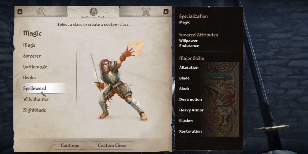 a picture of the spellsword class in The Elder Scrolls IV: Oblivion