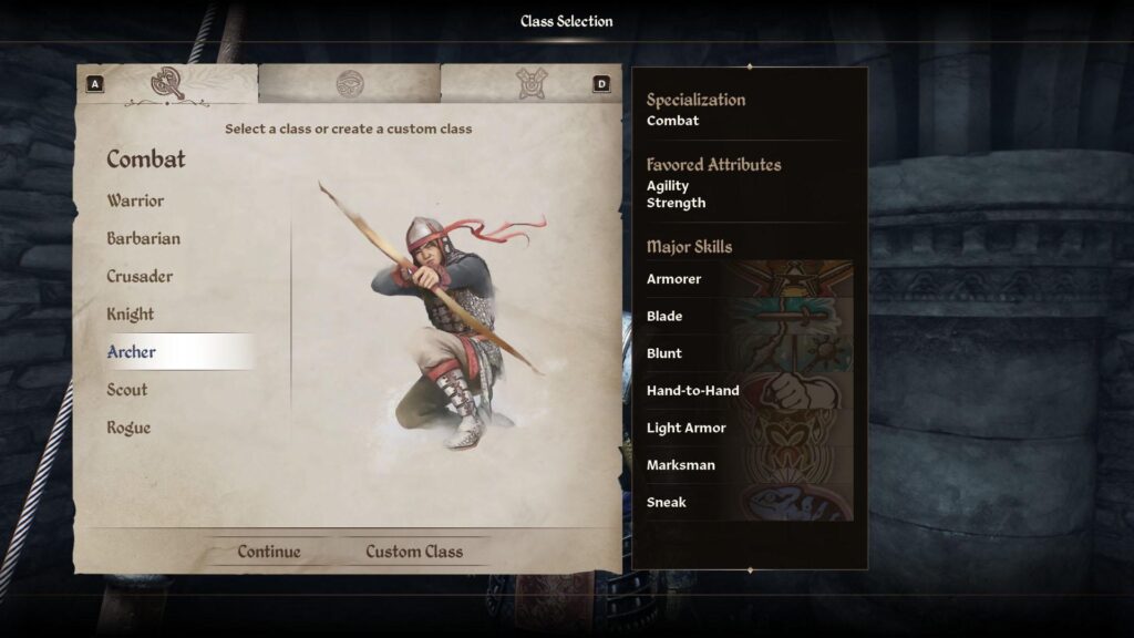 a screenshot of Archer class in The Elder Scrolls IV: Oblivion