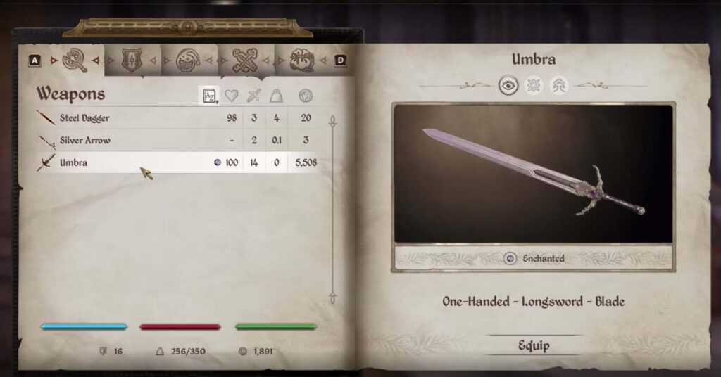 : A picture of the Umbra sword in The Elder Scrolls IV: Oblivion