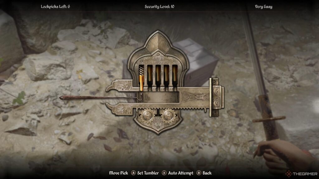 A picture of the Lockpicking minigame in The Elder Scrolls IV: Oblivion