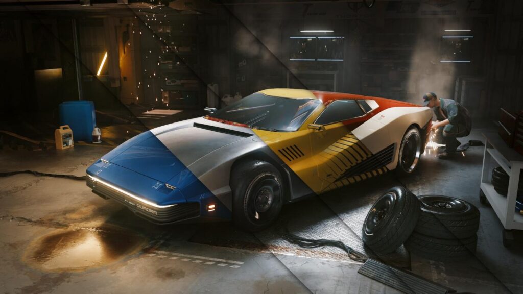 a futuristic car in Cyberpunk 2077.