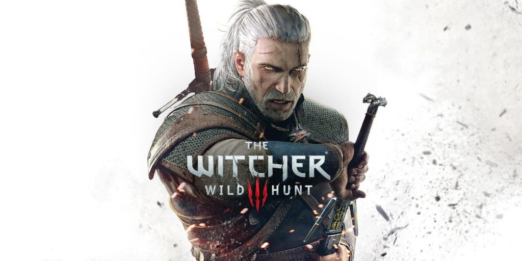 Geralt in a wallpaper of The Witcher 3: The Wild Hunt.