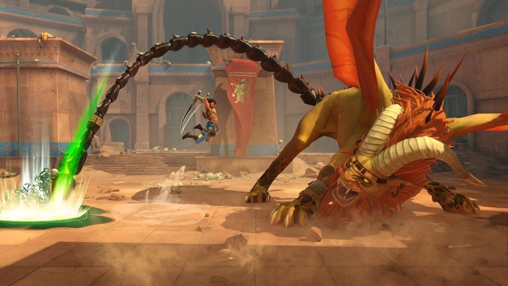 Sargon attacking a monster in Prince of Persia: The Lost Crown. 