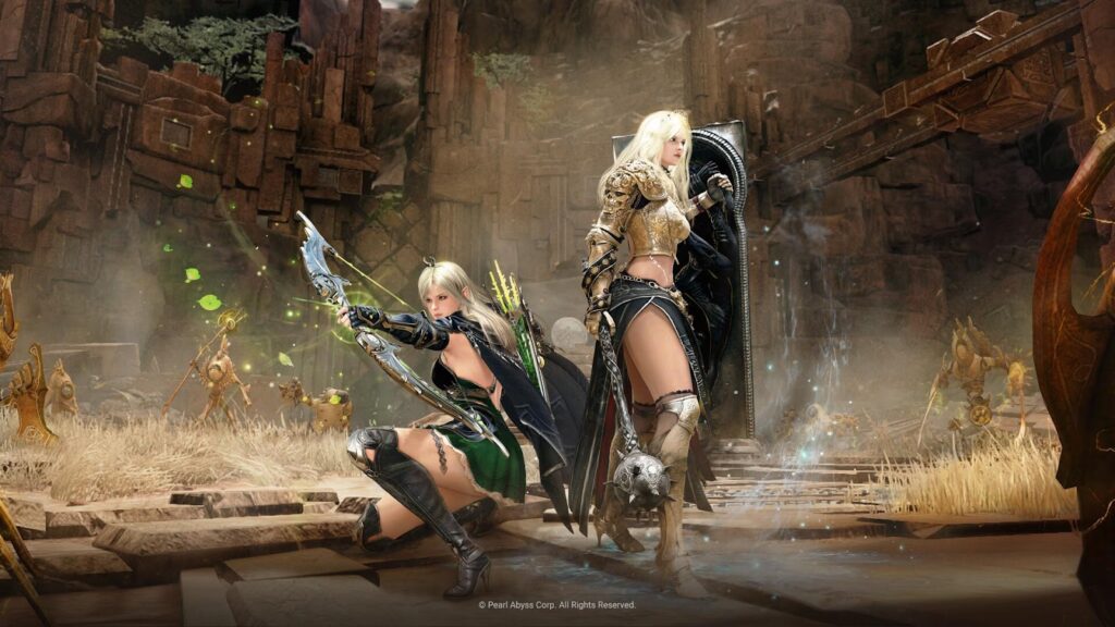 two female characters in black desert online.
