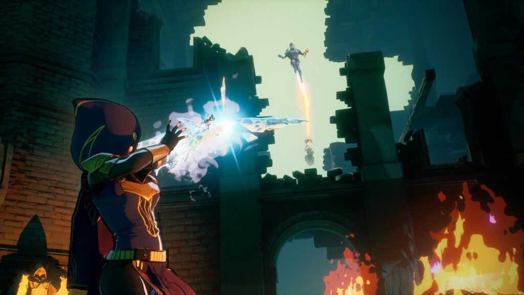 an exciting battle in Spellbreak in fiery ruins. 
