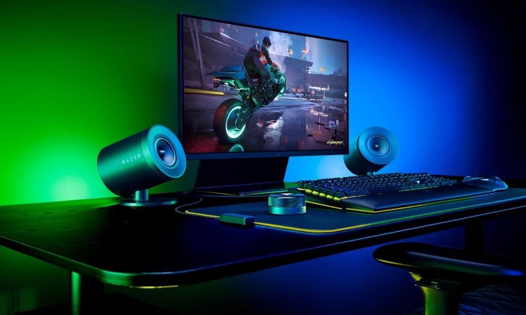  Cyberpunk 2077 is being played on a gaming pc. 

