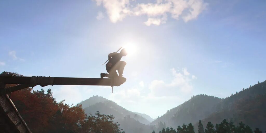 Naoe is on top of a building in an image from Assassin’s Creed Shadows