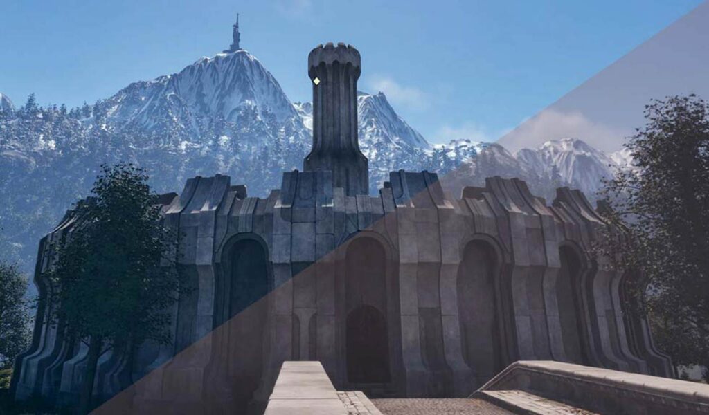 a picture of before and after of a Graphic Mod for The Elder Scrolls IV: Oblivion