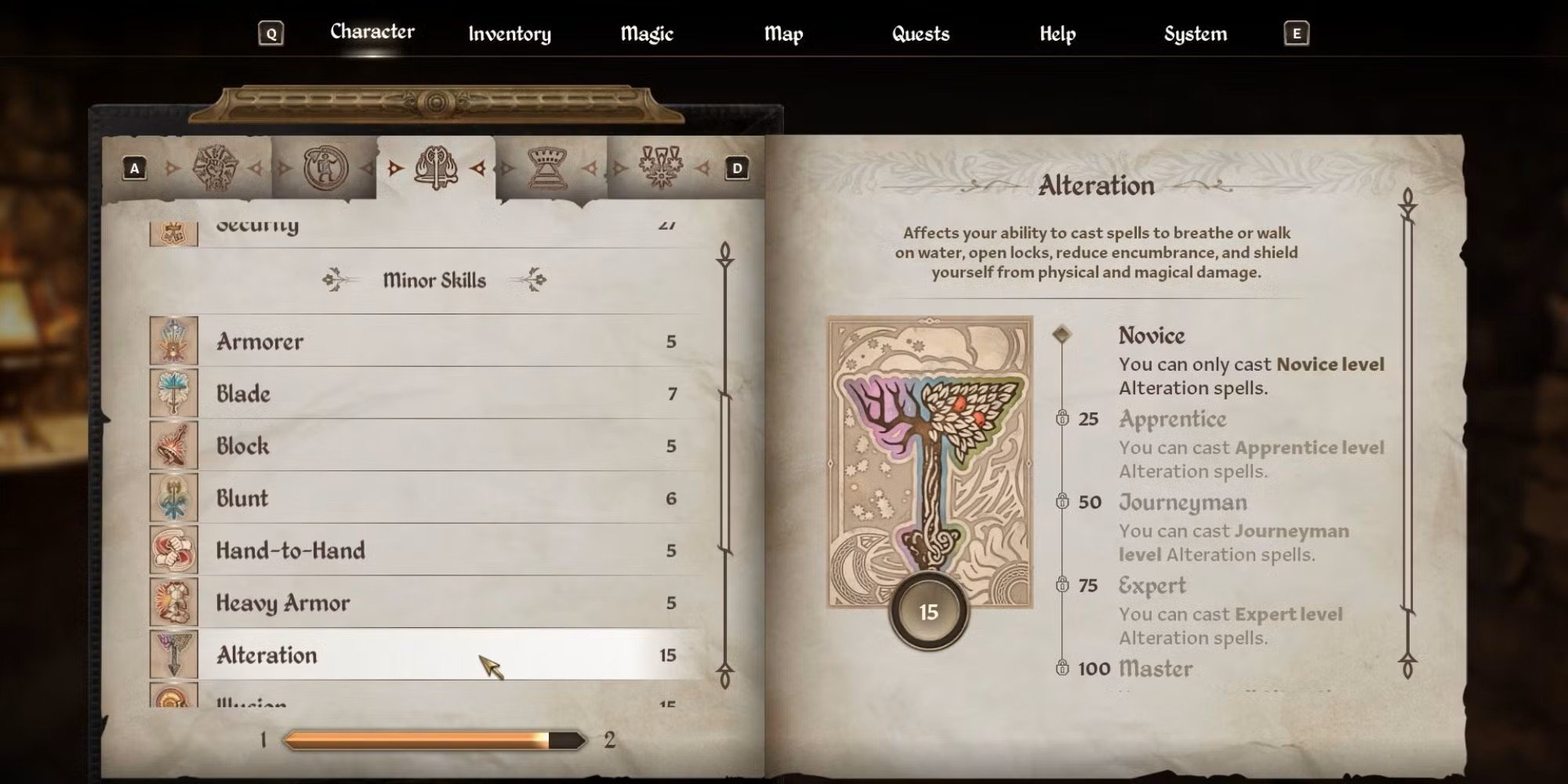 A picture of Alteration Skill in The Elder Scrolls IV: Oblivion.