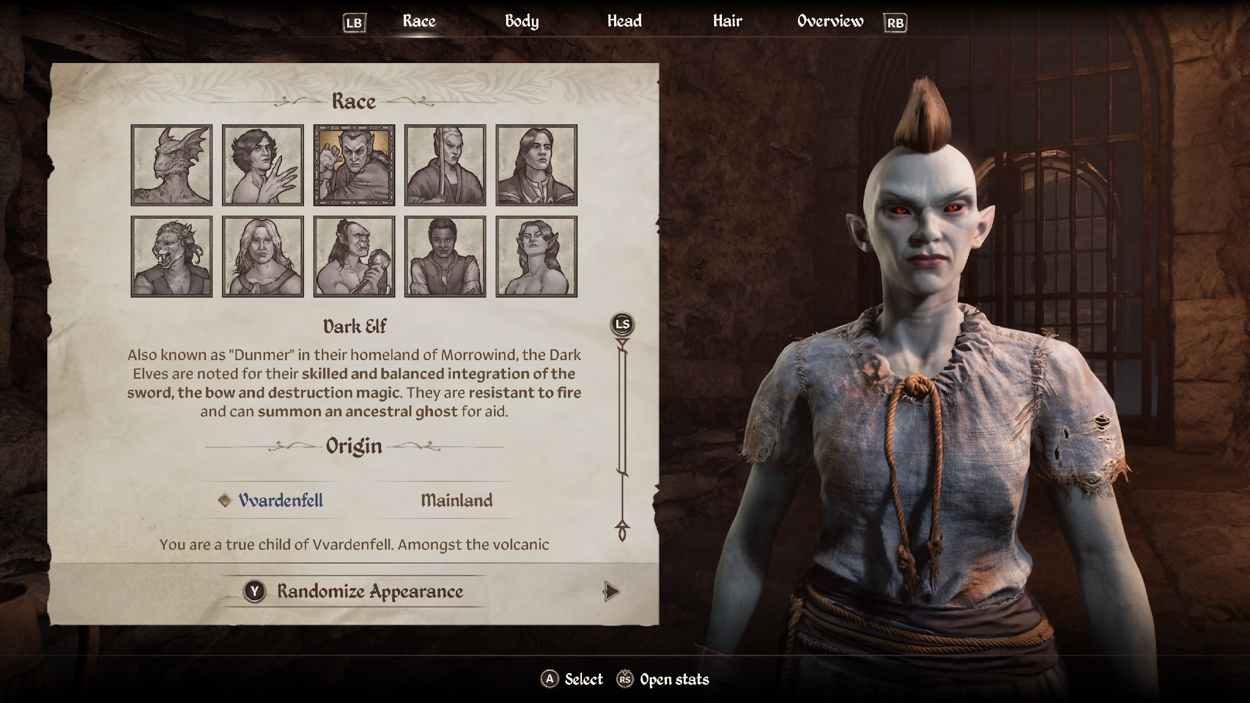 The Race Menu of Character Creation section of The Elder Scrolls IV: Oblivion.