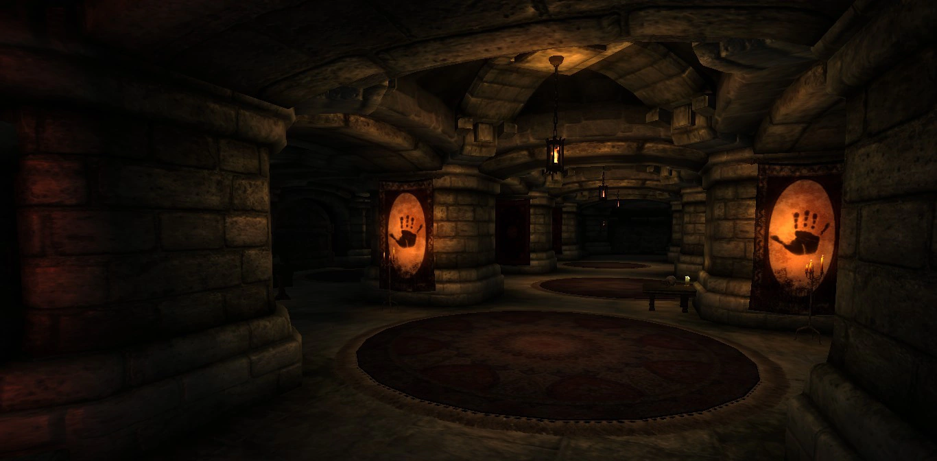A screenshot of The Dark Brotherhood Sanctuary in The Elder Scrolls IV: Oblivion.