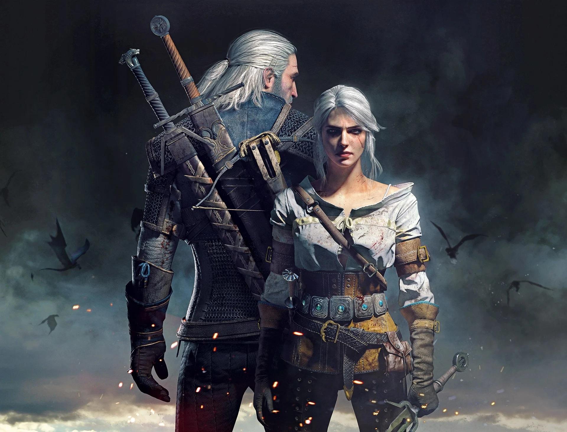 a wallpaper of Geralt and Ciri in The Witcher 3: Wild Hunt.