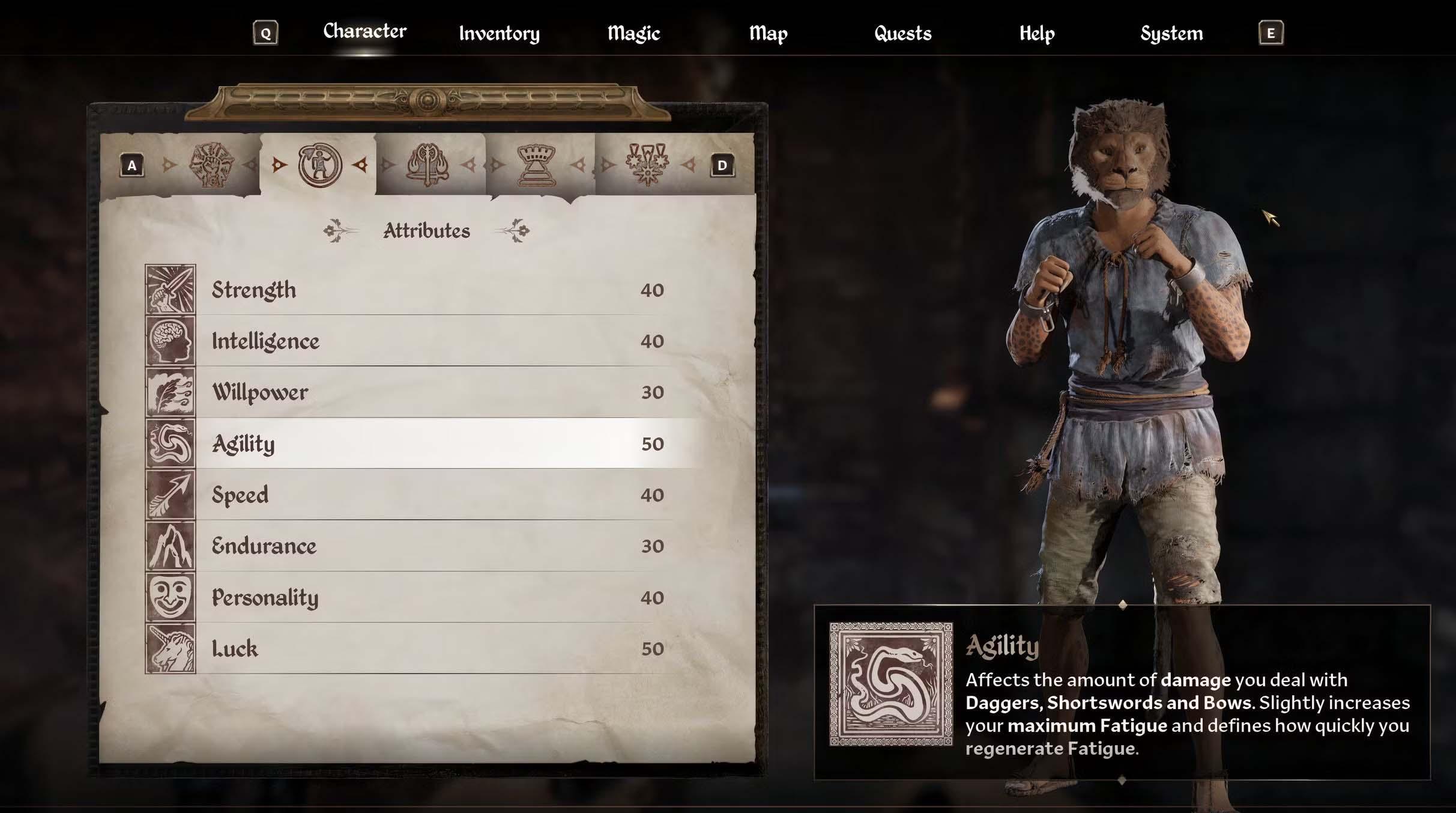 A picture of Agility Attribute in The Elder Scrolls IV: Oblivion.
