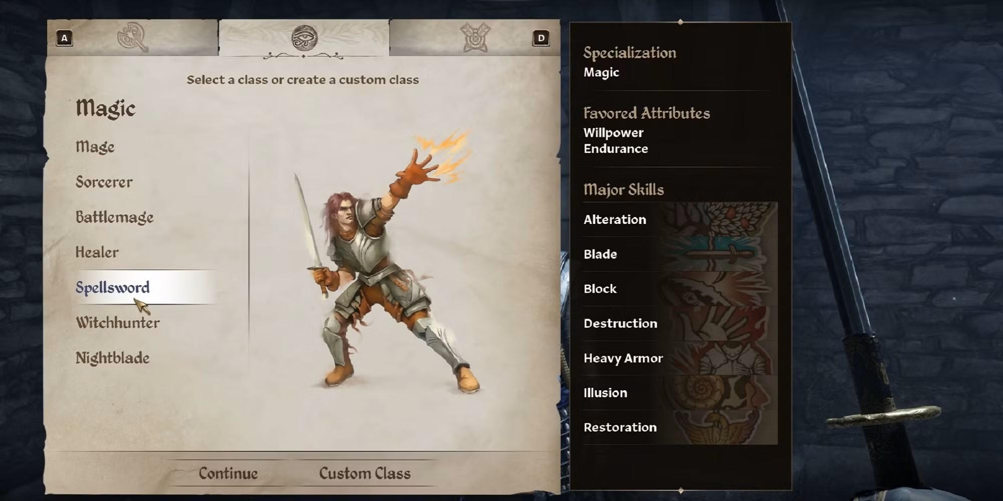 A picture of the Spellsword Class in The Elder Scrolls IV: Oblivion.