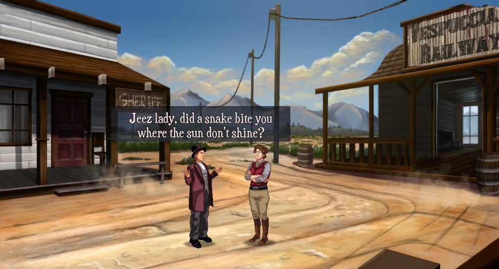 two characters talking in Rosewater.
