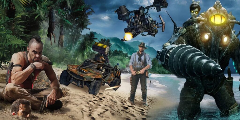 a wallpaper of Far Cry 3 with characters from other Video Games