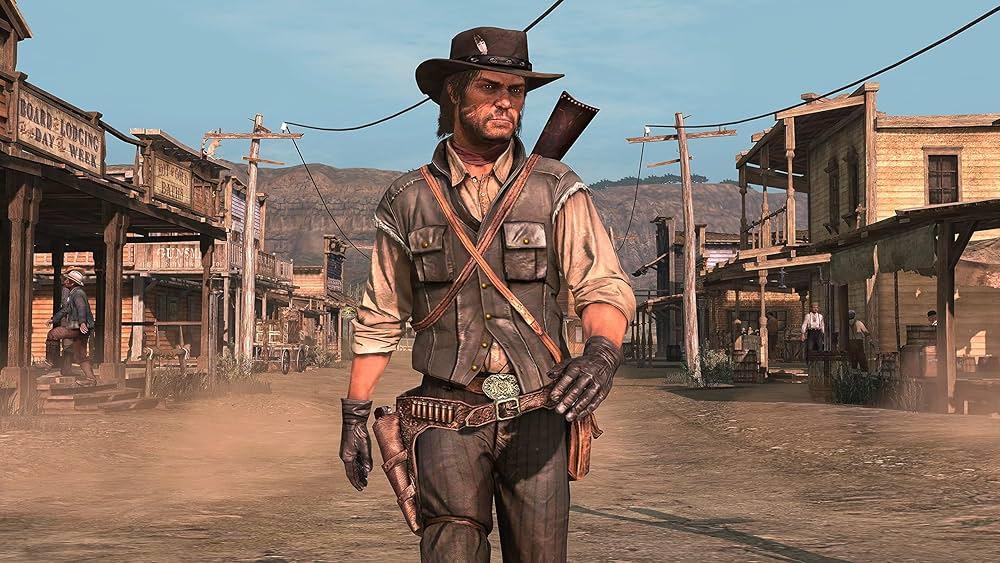 a screenshot of Red Dead Redemption, featuring its main character, John Marston
