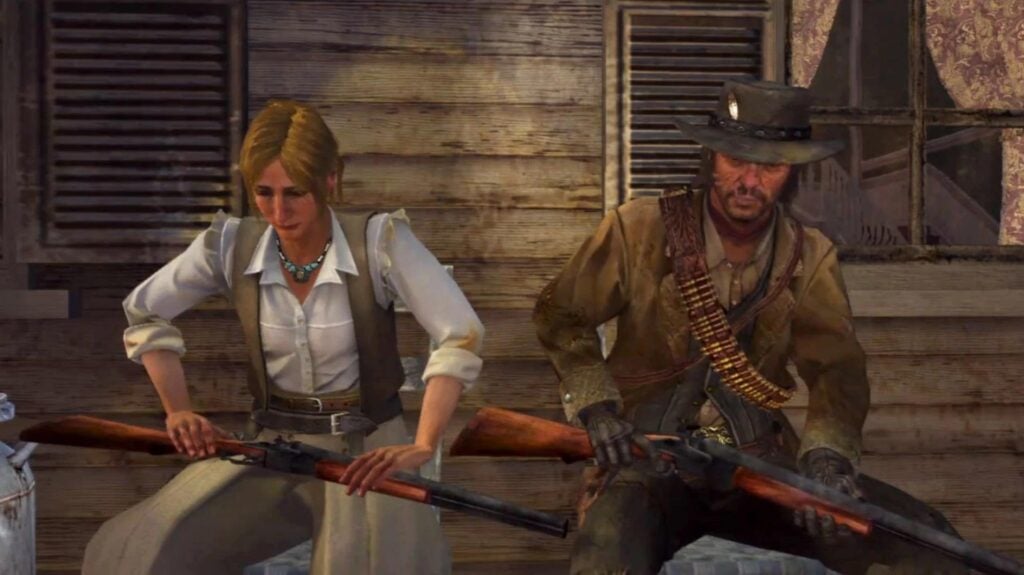 an image of John Marston and Bonnie MacFarlane in Red Dead Redemption