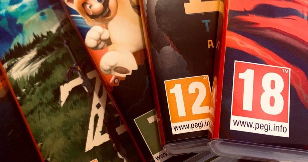 a picture of PEGI Ratings on different game boxes