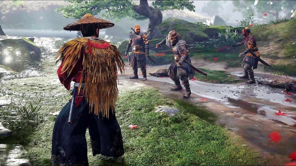 Image of Jin fighting enemies in Ghost of Tsushima