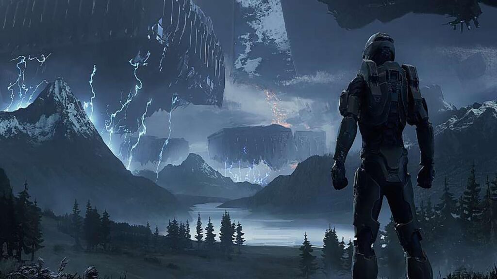 a wallpaper of Halo featuring its main protagonist, Master Chief
