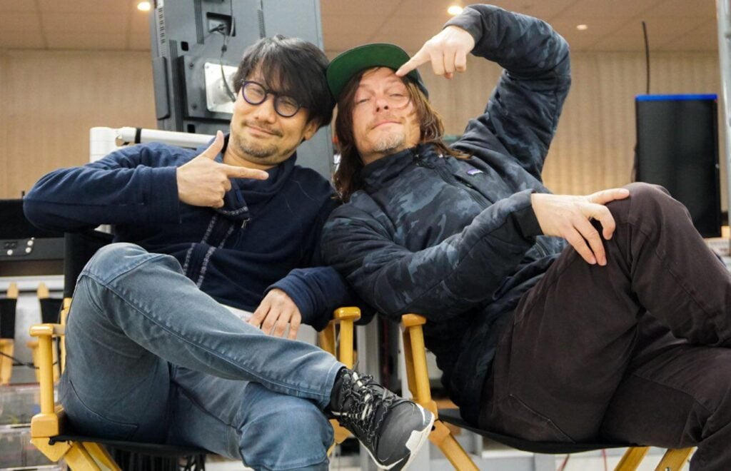 a picture of Hideo Kojima and Norman Reedus, the creator and actor of Death Stranding