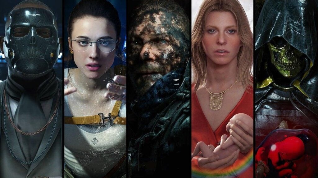 a wallpaper of many different characters of Death Stranding. 