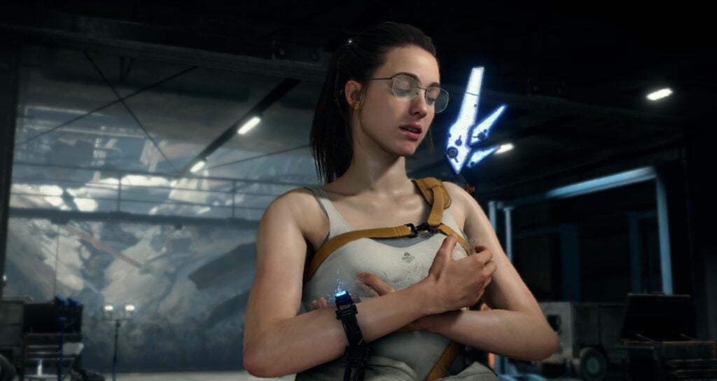 a screenshot of Mama from Death Stranding
