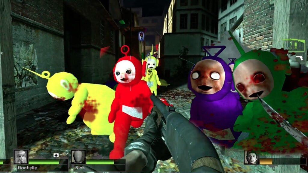 a screenshot of Teletubbies Mod in Left 4 Dead