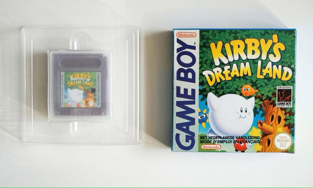 a picture of Kirby’s Dreamland game cover and cartridge