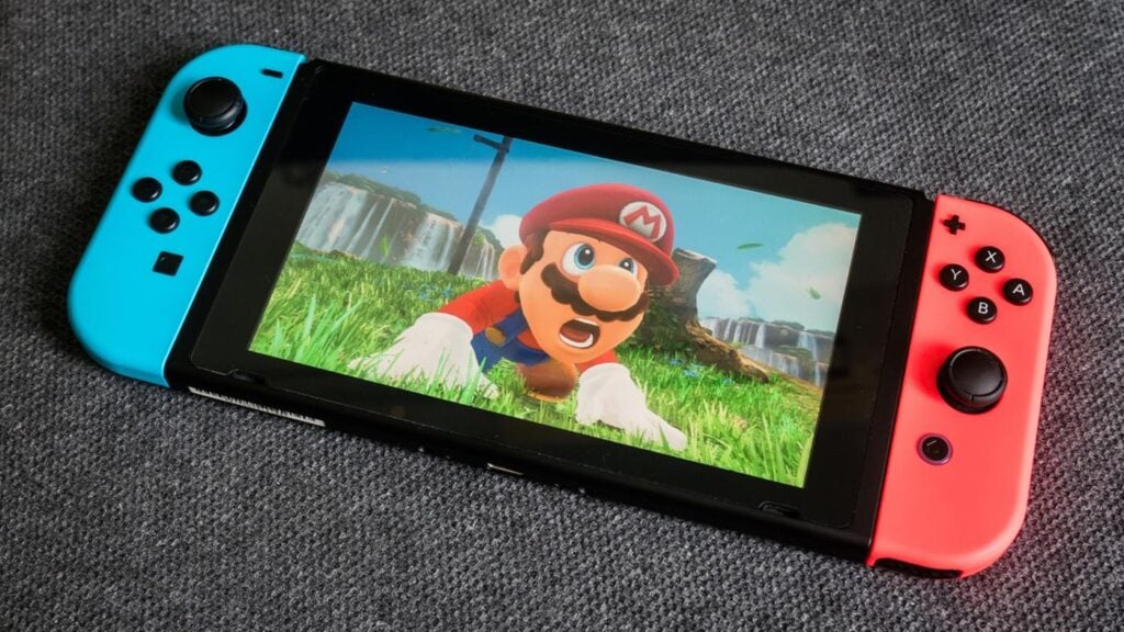 an image of Nintendo Switch with Super Mario Odyssey being played on it