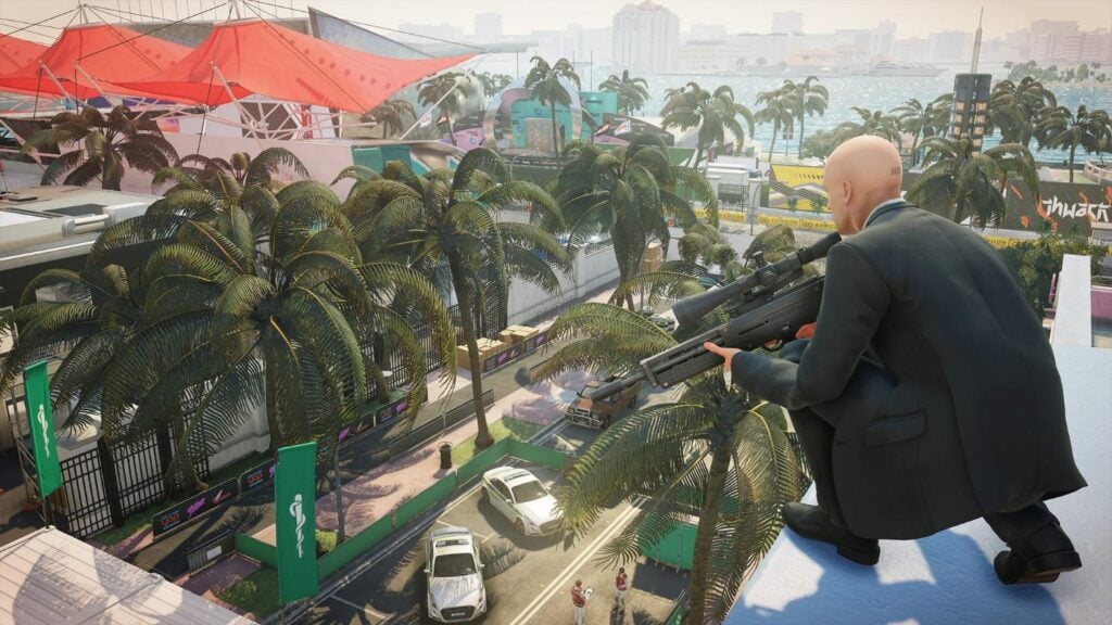 a picture of Agent 47 with a sniper