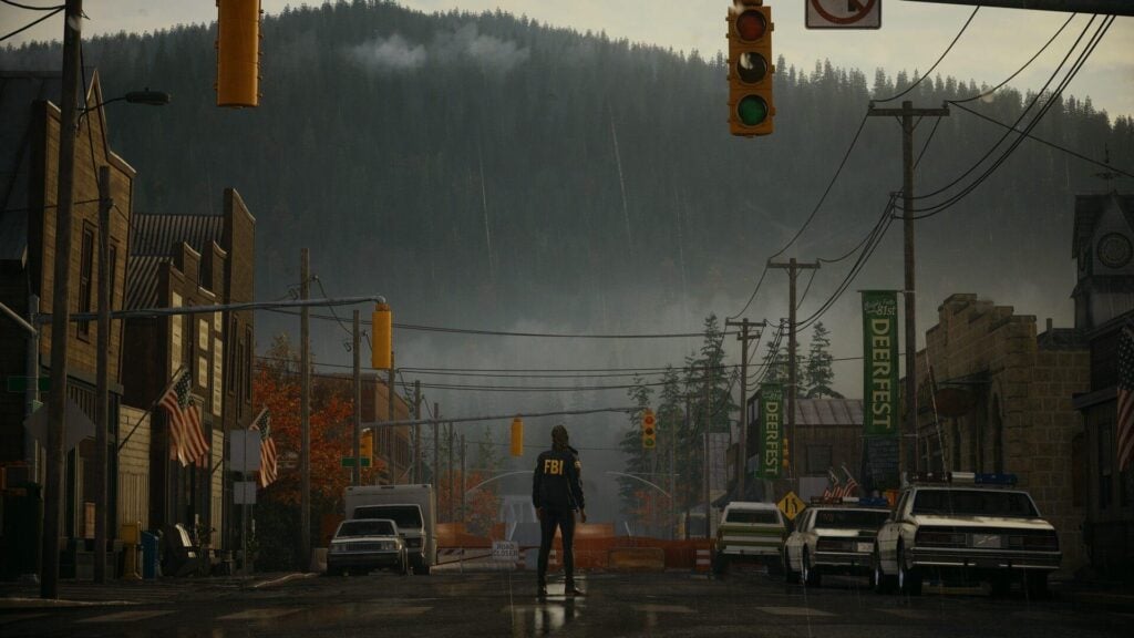 a wallpaper of Alan Wake 2, featuring Saga Anderson