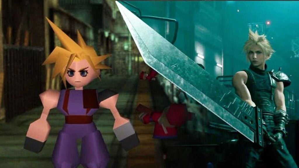 a picture of Cloud from the original FF VII and FF VII Remake