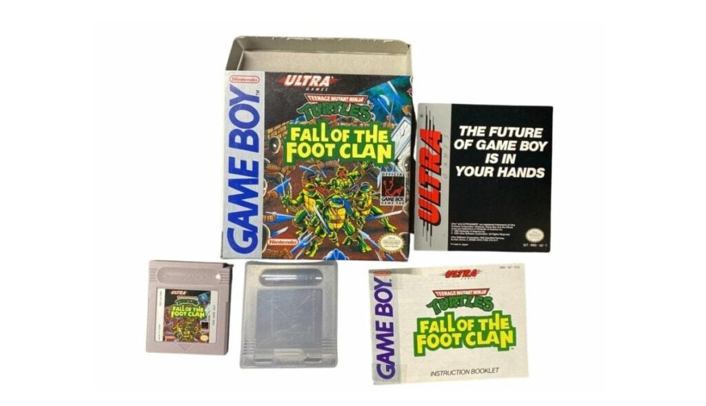 a picture of the cover and cartridge of Teenage Mutant Ninja Turtles: Fall of the Foot Clan